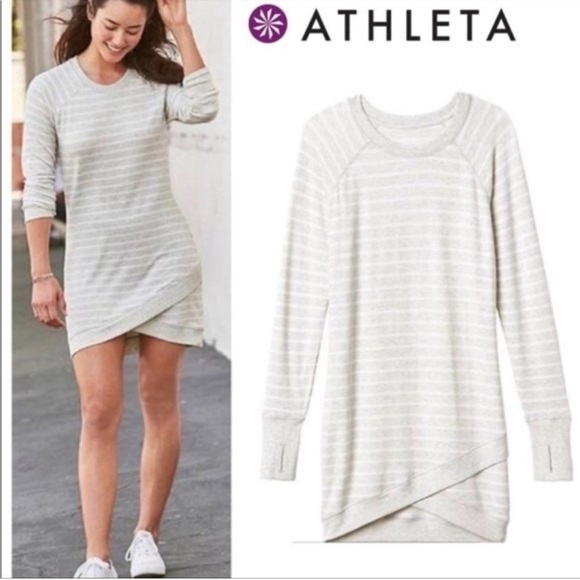Athleta Dresses & Skirts - Athleta Light Gray and White Striped Dress